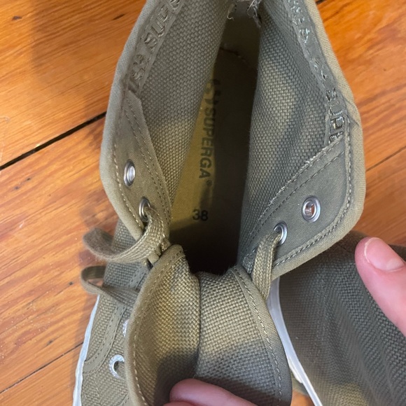 Superga Army Green High Top platform Canvas Sneakers 38/7.5 Great condition - Picture 3 of 6